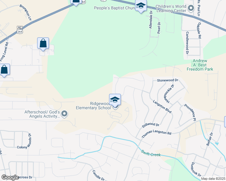 map of restaurants, bars, coffee shops, grocery stores, and more near 2277 Birch Hollow Drive in Winterville