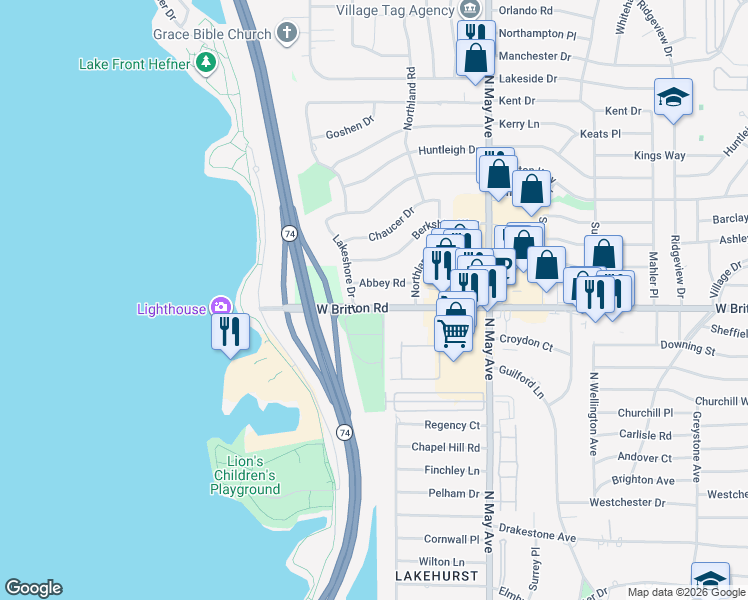 map of restaurants, bars, coffee shops, grocery stores, and more near 3104 Abbey Road in The Village
