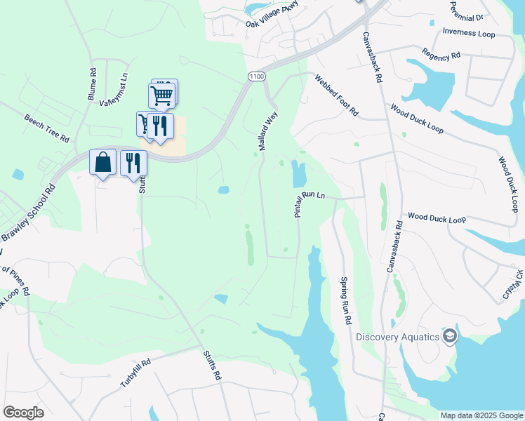map of restaurants, bars, coffee shops, grocery stores, and more near Mallard Way in Mooresville