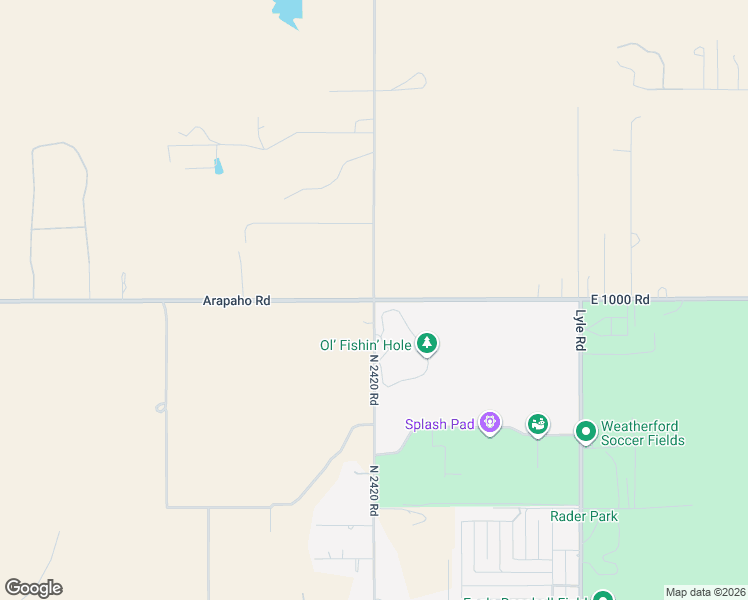 map of restaurants, bars, coffee shops, grocery stores, and more near East 1000 Road in Weatherford
