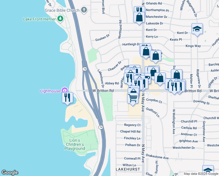 map of restaurants, bars, coffee shops, grocery stores, and more near 3104 Abbey Road in The Village