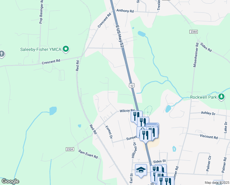 map of restaurants, bars, coffee shops, grocery stores, and more near 125 Braidon Drive in Rockwell