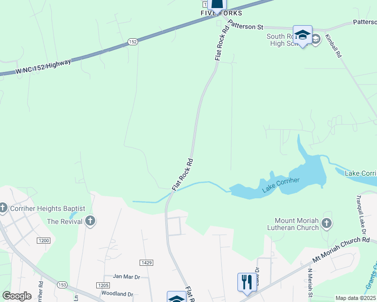 map of restaurants, bars, coffee shops, grocery stores, and more near 1767 Flat Rock Road in China Grove
