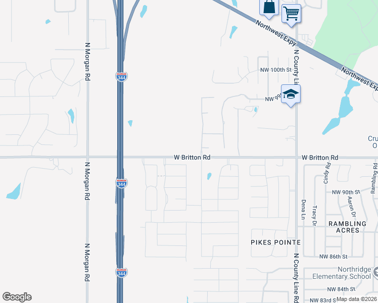 map of restaurants, bars, coffee shops, grocery stores, and more near 9401 West Britton Road in Yukon