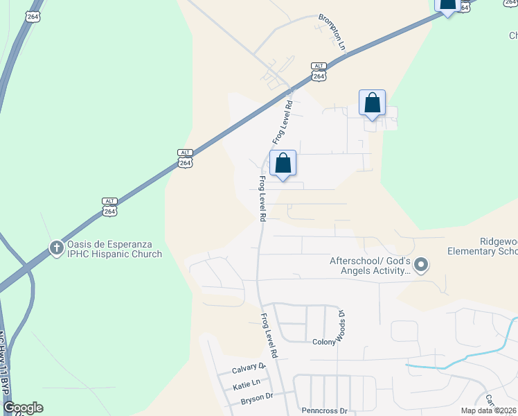 map of restaurants, bars, coffee shops, grocery stores, and more near 3406 Frog Level Road in Greenville