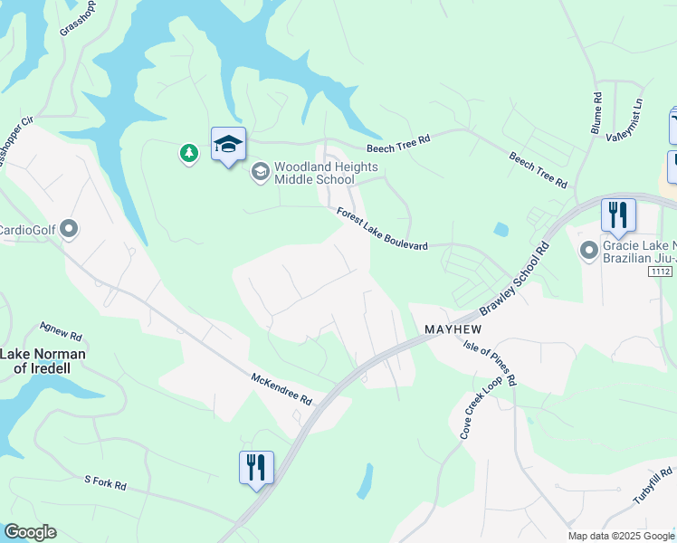 map of restaurants, bars, coffee shops, grocery stores, and more near 227 2960 in Mooresville