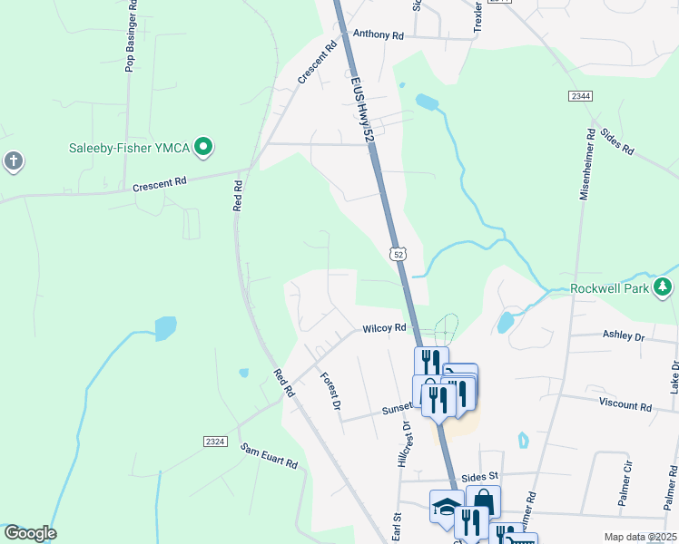 map of restaurants, bars, coffee shops, grocery stores, and more near 125 Braidon Drive in Rockwell