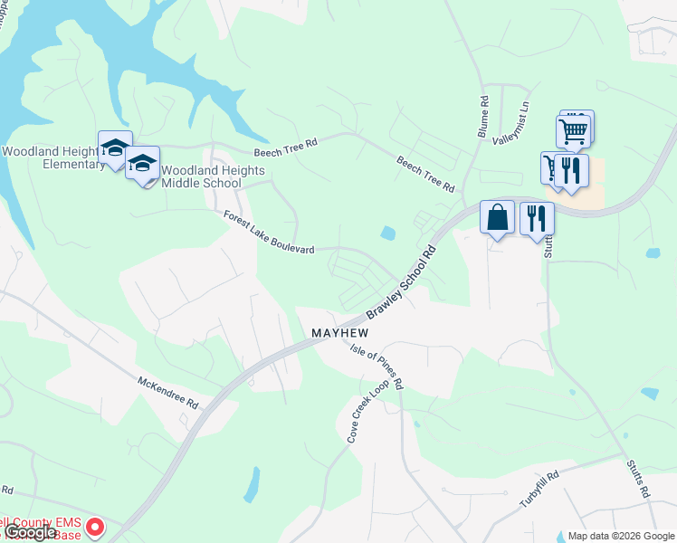 map of restaurants, bars, coffee shops, grocery stores, and more near 103 Ferngrove Court in Mooresville