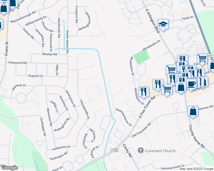 map of restaurants, bars, coffee shops, grocery stores, and more near 1107 Holden Drive in Greenville