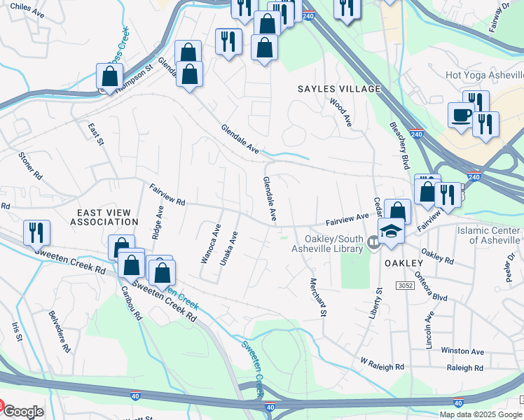 map of restaurants, bars, coffee shops, grocery stores, and more near 6 Blalock Avenue in Asheville