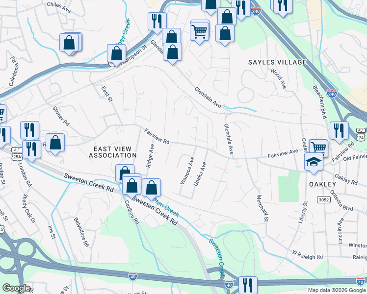 map of restaurants, bars, coffee shops, grocery stores, and more near 495 Fairview Road in Asheville