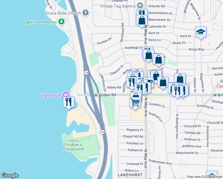 map of restaurants, bars, coffee shops, grocery stores, and more near 3104 Abbey Road in The Village