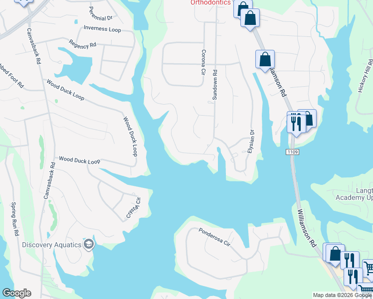 map of restaurants, bars, coffee shops, grocery stores, and more near 340 Sundown Lane in Mooresville