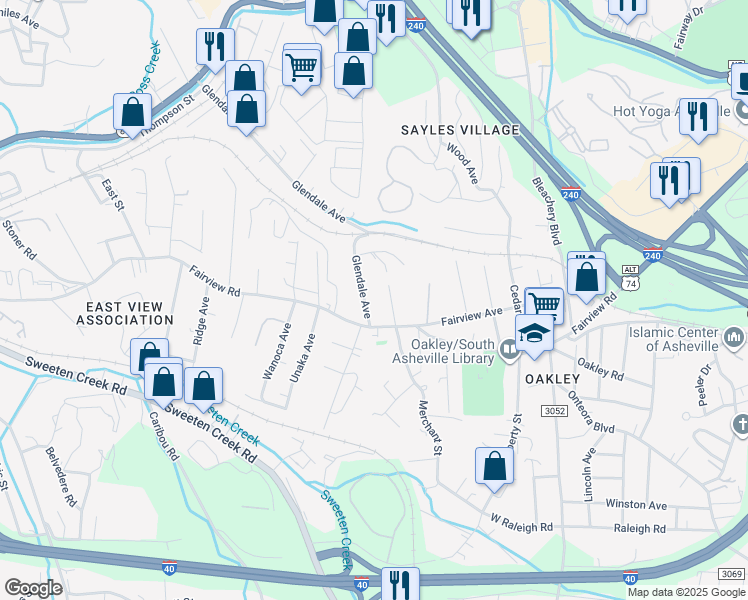 map of restaurants, bars, coffee shops, grocery stores, and more near 608 Fairview Road in Asheville