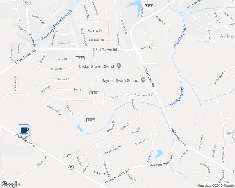map of restaurants, bars, coffee shops, grocery stores, and more near 107 Terry Drive in Greenville