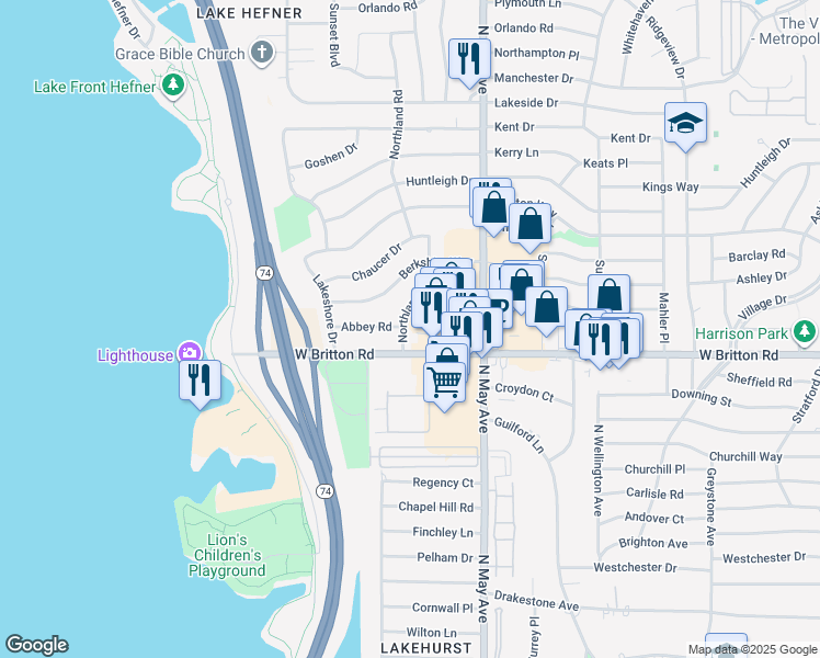 map of restaurants, bars, coffee shops, grocery stores, and more near 3000 Abbey Road in The Village