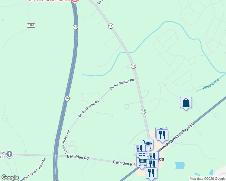map of restaurants, bars, coffee shops, grocery stores, and more near 5483 Bucks Garage Road in Maiden