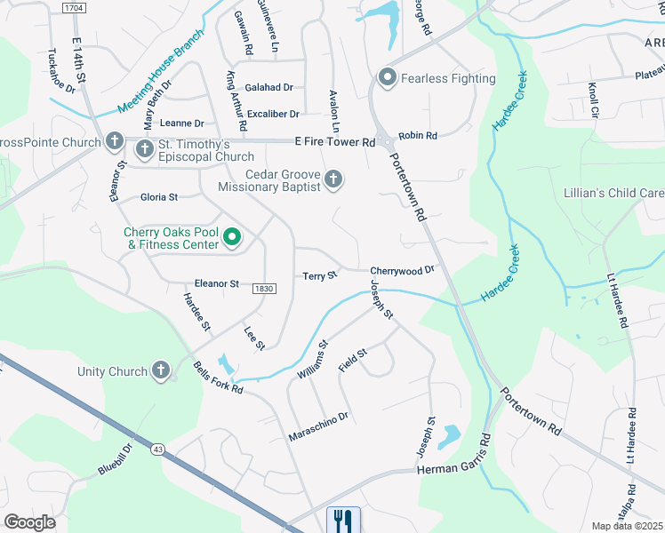 map of restaurants, bars, coffee shops, grocery stores, and more near 107 Terry Street in Greenville