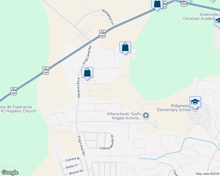 map of restaurants, bars, coffee shops, grocery stores, and more near 3427 Frog Level Road in Greenville