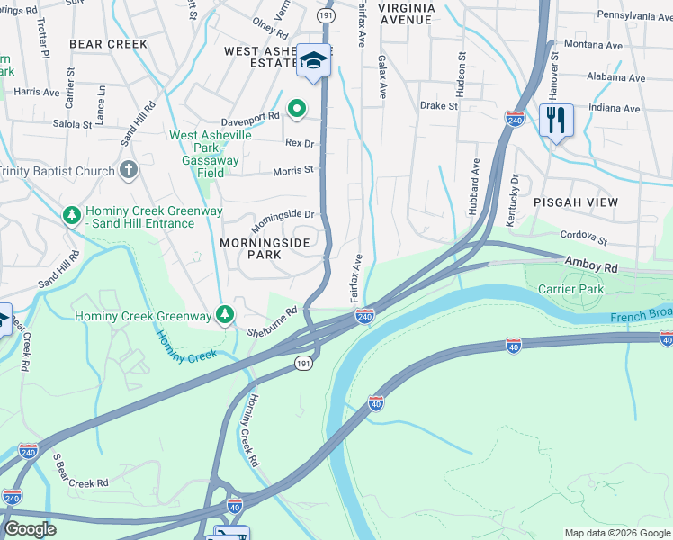 map of restaurants, bars, coffee shops, grocery stores, and more near 336 Brevard Road in Asheville