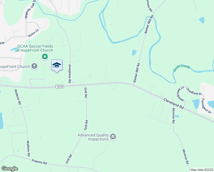 map of restaurants, bars, coffee shops, grocery stores, and more near 7633 Cleveland Road in Clayton