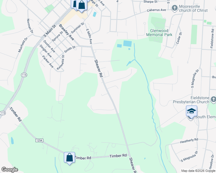 map of restaurants, bars, coffee shops, grocery stores, and more near 612 Shearers Road in Mooresville