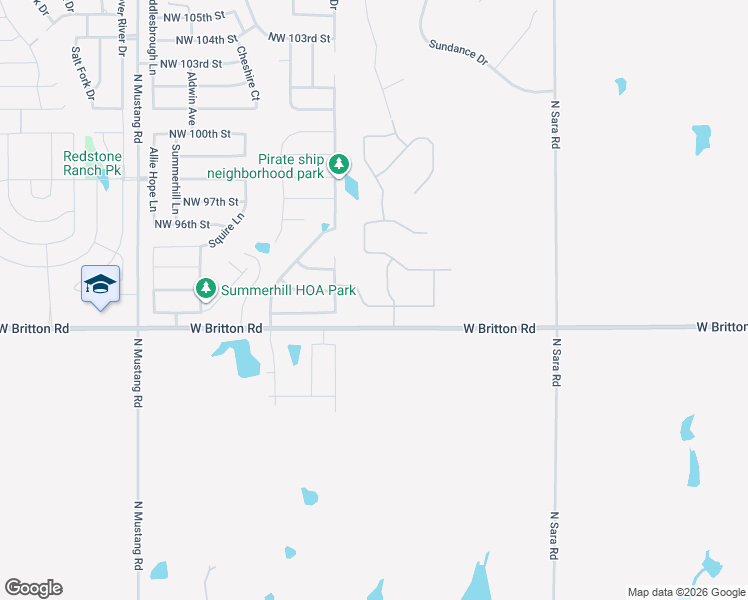map of restaurants, bars, coffee shops, grocery stores, and more near 10905 Northwest 94th Street in Yukon