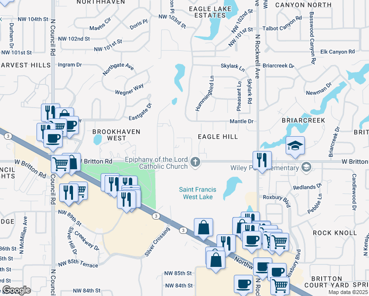 map of restaurants, bars, coffee shops, grocery stores, and more near 9400 Saint Ann Drive in Oklahoma City