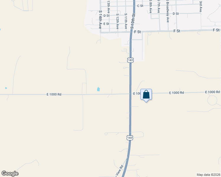 map of restaurants, bars, coffee shops, grocery stores, and more near 22609 East 1000 Road in Arapaho