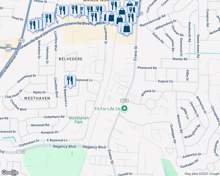 map of restaurants, bars, coffee shops, grocery stores, and more near 141 West Victoria Court in Greenville