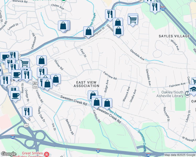map of restaurants, bars, coffee shops, grocery stores, and more near 88 Eastview Avenue in Asheville