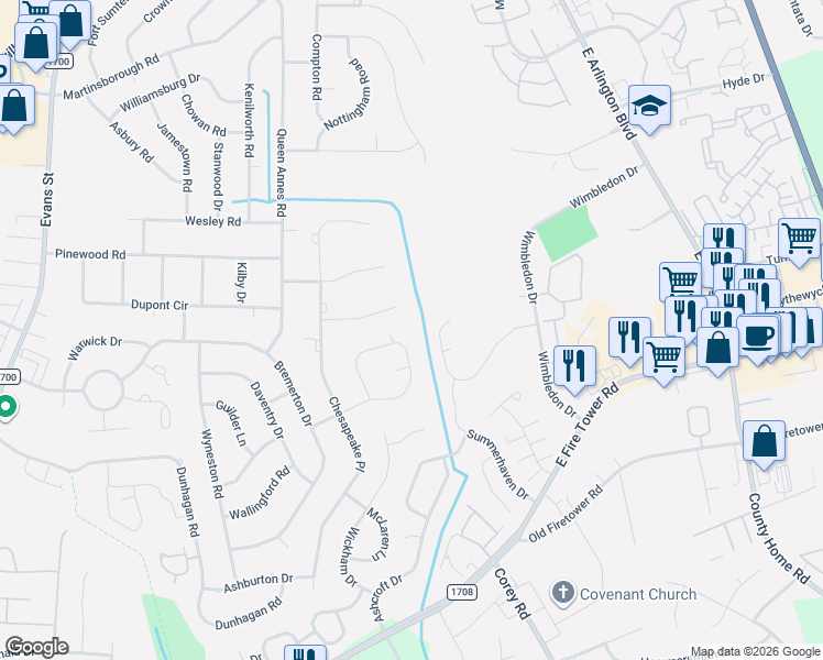 map of restaurants, bars, coffee shops, grocery stores, and more near 3044 Rolston Rd in Greenville