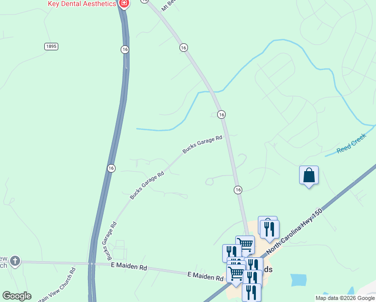 map of restaurants, bars, coffee shops, grocery stores, and more near 5483 Bucks Garage Road in Maiden