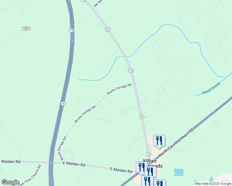 map of restaurants, bars, coffee shops, grocery stores, and more near 5531 Bucks Garage Road in Maiden