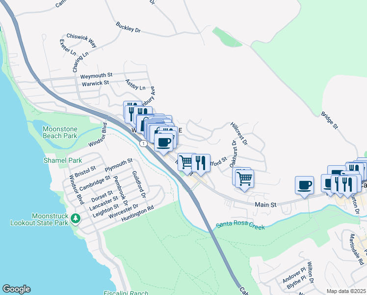map of restaurants, bars, coffee shops, grocery stores, and more near 910 Sheffield Street in Cambria