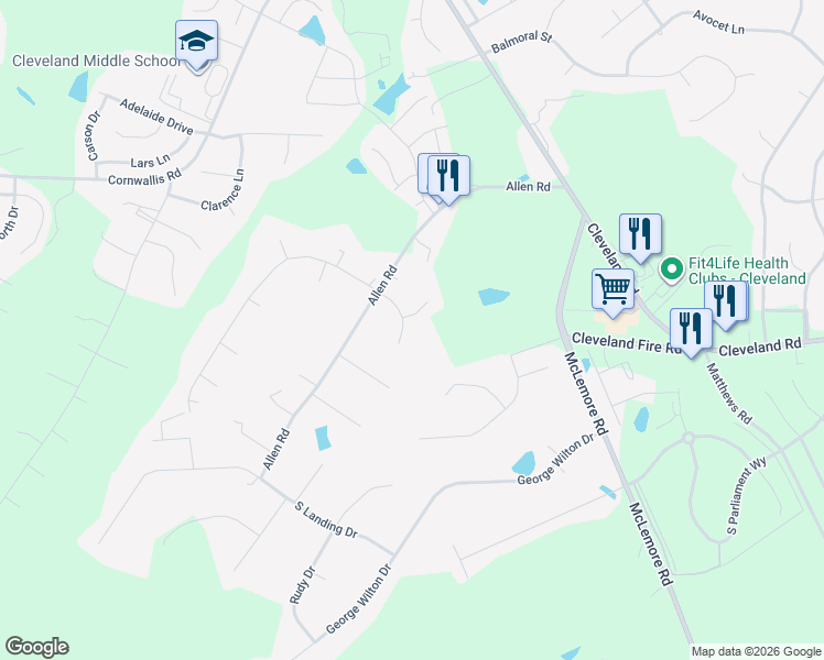 map of restaurants, bars, coffee shops, grocery stores, and more near 109 Primrose Lane in Clayton
