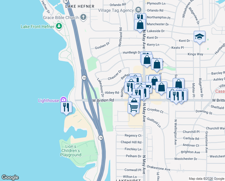map of restaurants, bars, coffee shops, grocery stores, and more near 3104 Abbey Road in The Village