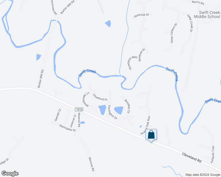 map of restaurants, bars, coffee shops, grocery stores, and more near 308 Farrington Drive in Clayton