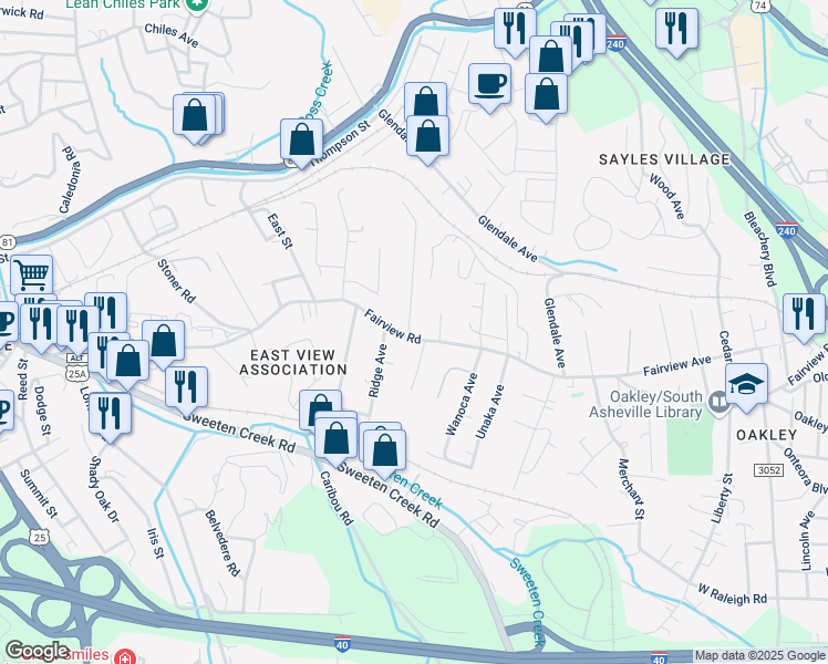 map of restaurants, bars, coffee shops, grocery stores, and more near 455 Fairview Road in Asheville