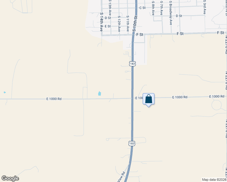 map of restaurants, bars, coffee shops, grocery stores, and more near 22609 East 1000 Road in Arapaho