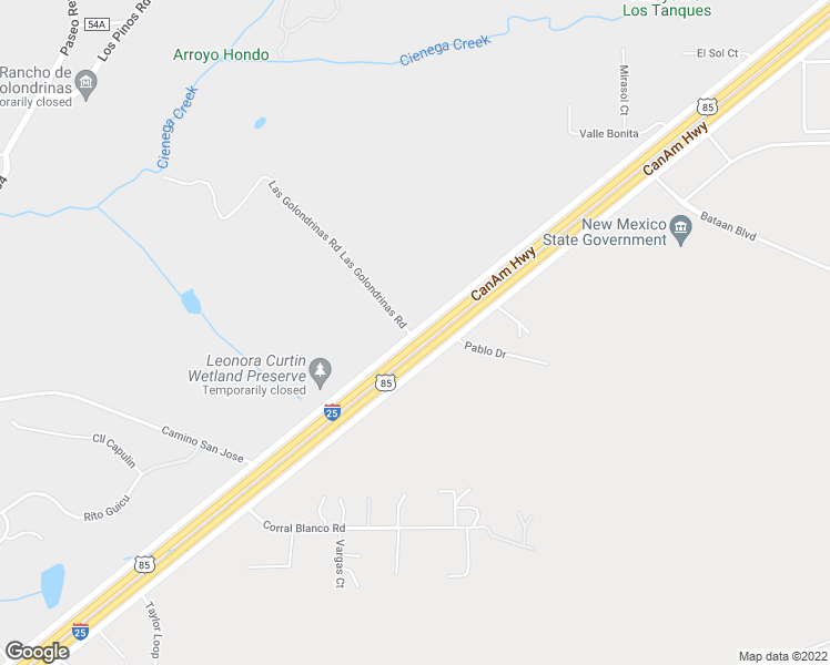 map of restaurants, bars, coffee shops, grocery stores, and more near 25 West Frontage Road in Santa Fe