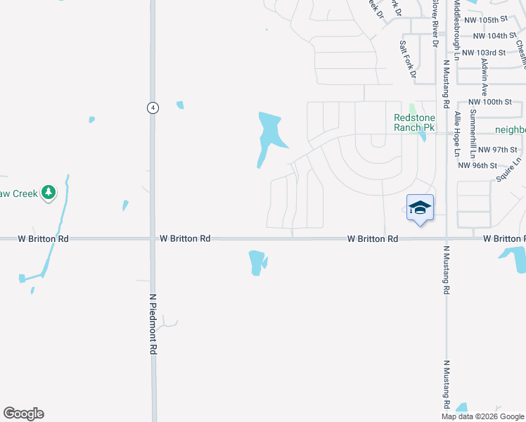 map of restaurants, bars, coffee shops, grocery stores, and more near 11401-11927 West Britton Road in Yukon