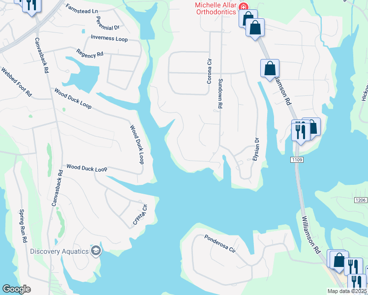 map of restaurants, bars, coffee shops, grocery stores, and more near 360 Sundown Road in Mooresville