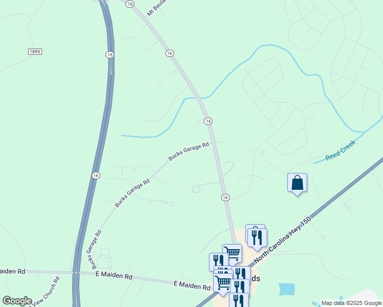 map of restaurants, bars, coffee shops, grocery stores, and more near 5531 Bucks Garage Road in Maiden