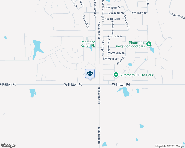 map of restaurants, bars, coffee shops, grocery stores, and more near 9401-9935 North Mustang Road in Yukon