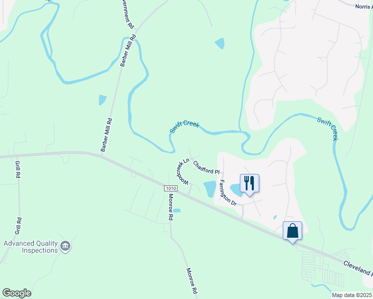 map of restaurants, bars, coffee shops, grocery stores, and more near 235 Chadford Place in Clayton