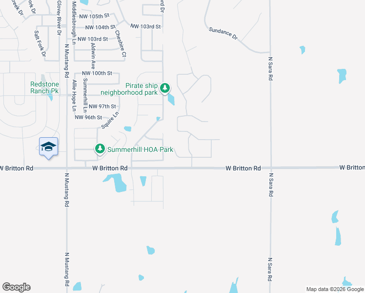 map of restaurants, bars, coffee shops, grocery stores, and more near 10905 Northwest 94th Street in Yukon