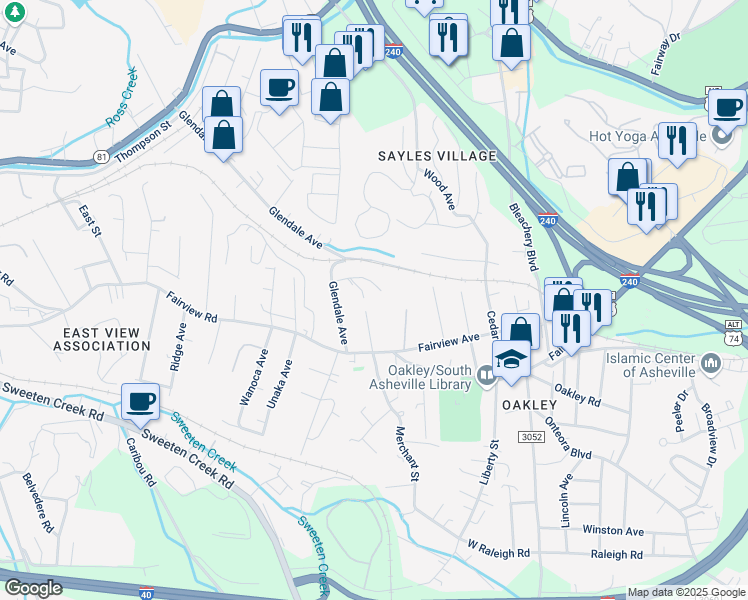 map of restaurants, bars, coffee shops, grocery stores, and more near 16 Dawson Place in Asheville