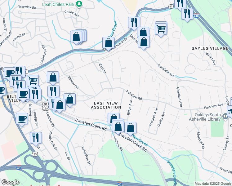 map of restaurants, bars, coffee shops, grocery stores, and more near 376 Fairview Road in Asheville