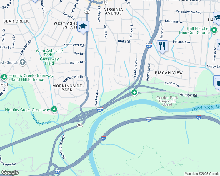 map of restaurants, bars, coffee shops, grocery stores, and more near 99 Dale Street in Asheville